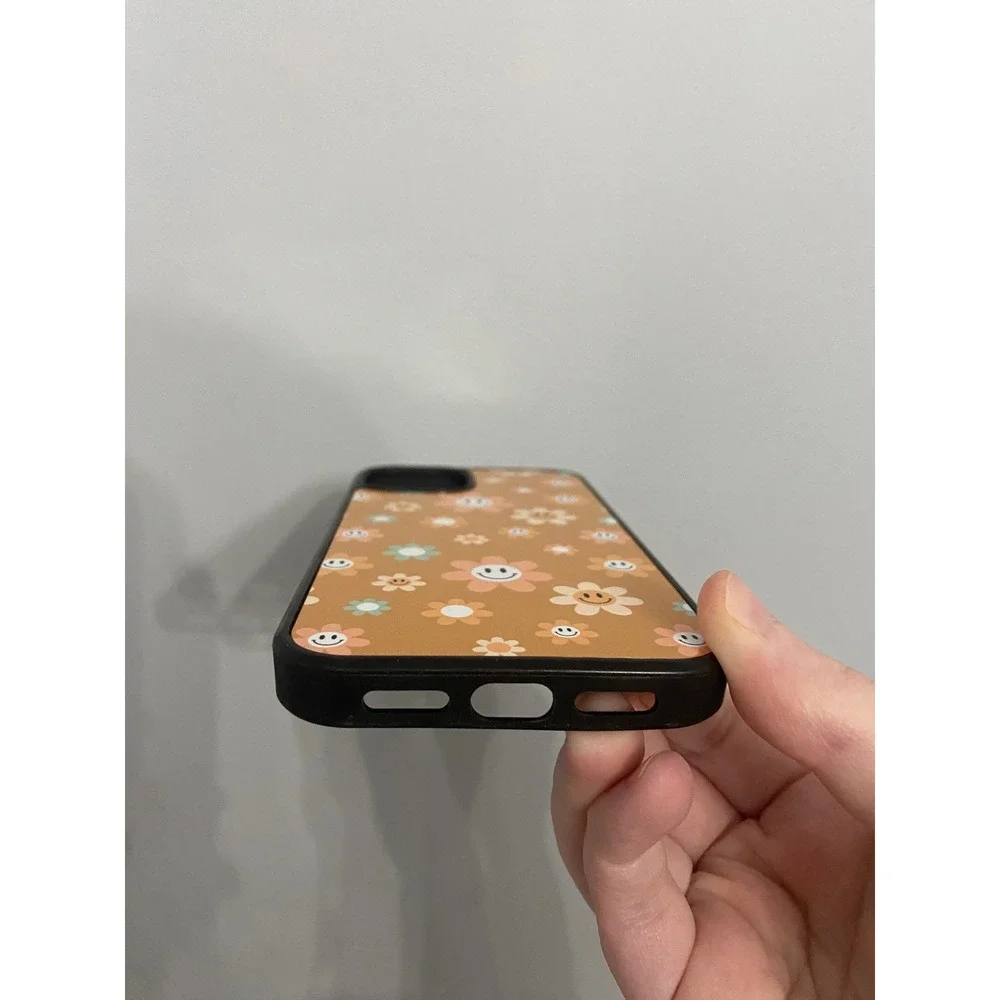 Phone Case iPhone 13 Orange Retro Smiley Face Daisy Floral Bumper Cover